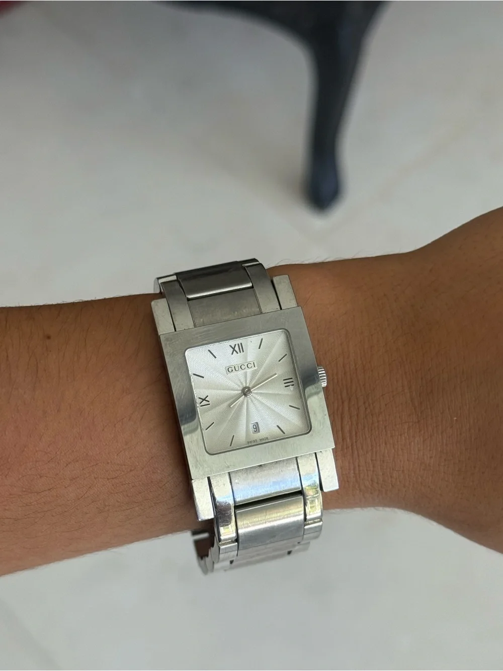 Men's Gucci Silver Stainless Steel Square Dial Bracelet Watch